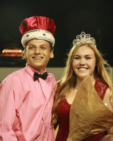 Homecoming King Taylor Lucio and Homecoming Queen Michaela MacDonald just after being crowned on Sept. 16.