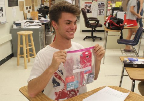Junior Aristotle Bougas with his care package. Photos by Kristi Rho.