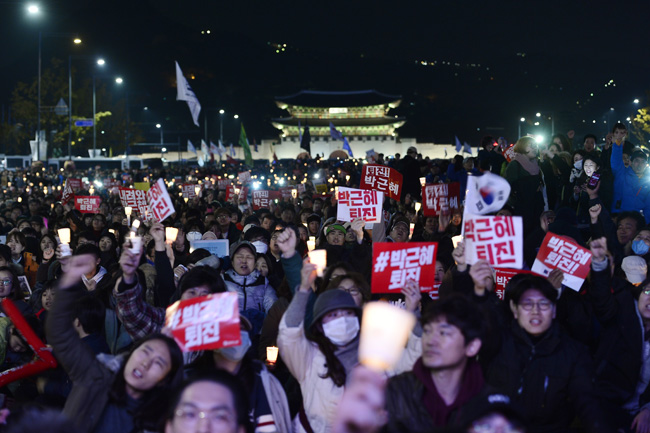 Citizens of South Korea protest on the streets of Seoul. Photo from www.koreatimes.com