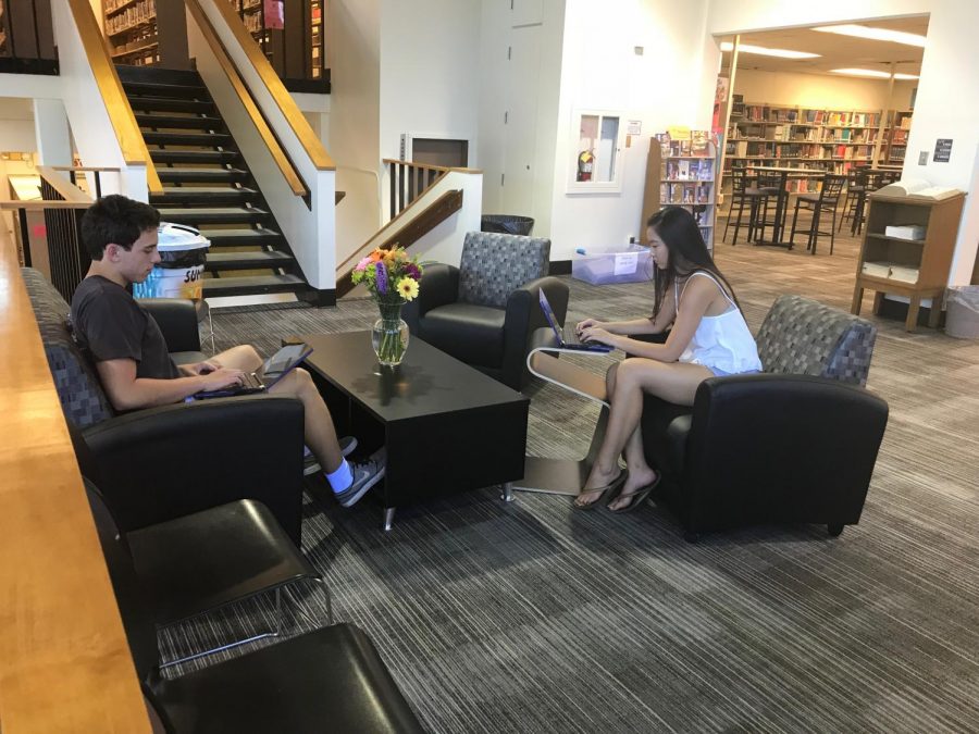 Students working in the library, where the WiFi connection is the fastest.