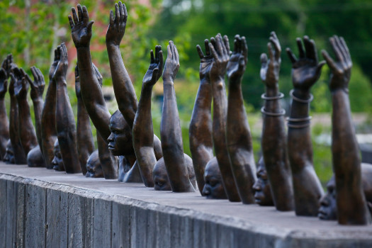 This statue called Raise Up is part of a display at  the National Memorial for Peace and Justice. Photo by Brynn Anderson.