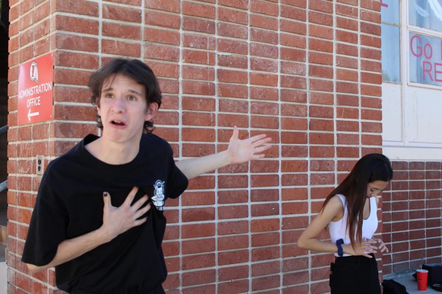 Seniors Charlie Sexton and Hana Kim performing “Picture This,” a Duo speech about grief and difficult decisions. Photo by Lauren Wright.