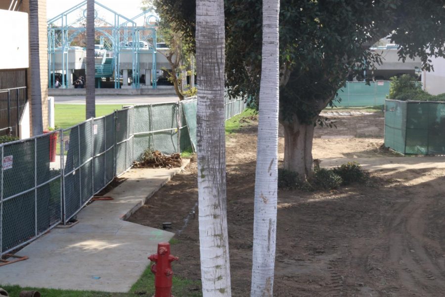 The fencing west of the office surrounds the current electrical wiring project that will eventually power the elevators being placed in the science building near Pomona. Photo by Josh Hanson.