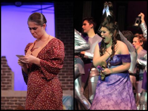 Senior Sydney Castiglione is known for her wide range of dramatic and comedic roles. (Left) Sydney played grieving mother Mary Davis in the FUHS production of The Girl in the White Pinafore in November. (Right) Her sophomore year, Sydney played step-sister Charlotte in the FUHS production of Cinderella. Photos courtesy of Sydney Castiglione.