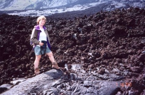 In 2000, Irwin traveled to Hawaii for Project Lava to collect rock samples for her classroom and walk on freshly solidified lava. Photo courtesy of Christine Irwin.
