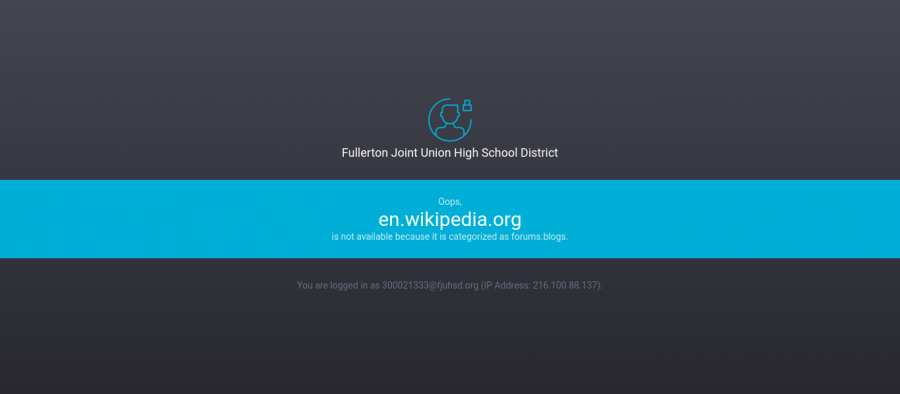 This is what students will see when they come across a blocked website. Although Wikipedia was blocked in the August, the district has since granted students access to the site.