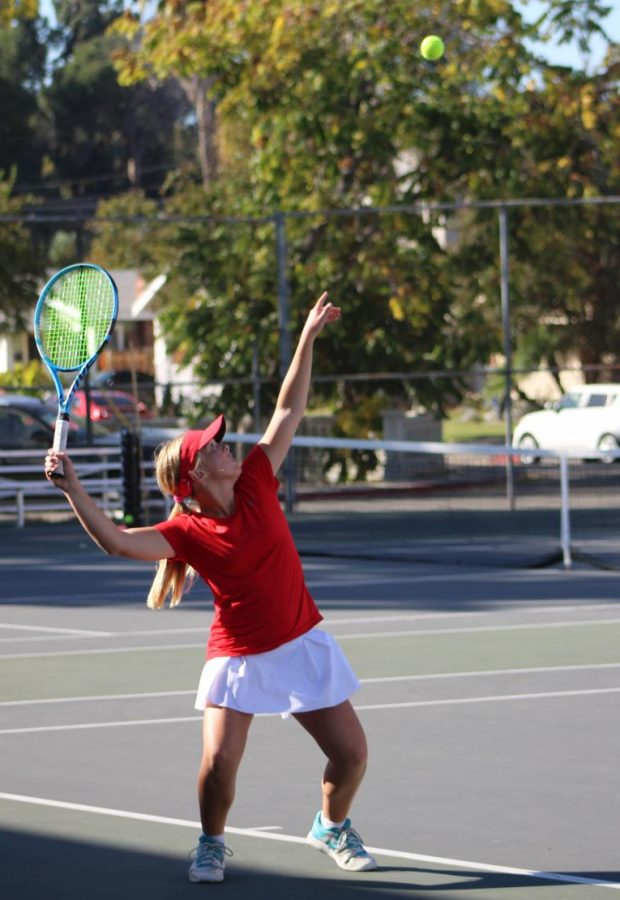 Abigail Kelly played varsity tennis as a freshman this year, finishing with a 23-7 Freeway League record. She was the No. 5 seed in League Finals for singles.