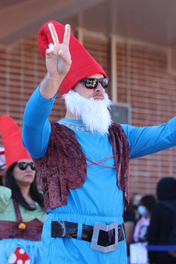 Band director Troy Trimble showed off his flair as Papa Smurf in the ASB-hosted Halloween costume contest on Oct. 29.