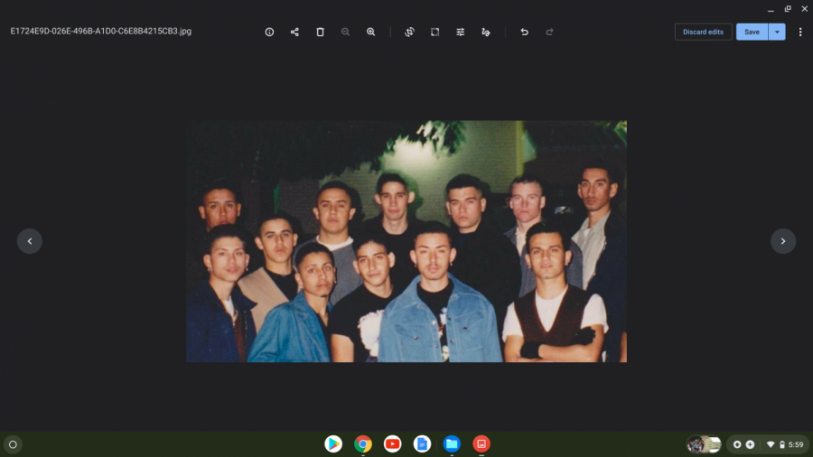 Sophomore Katherine Martinez’s father (back row, fourth from right) attended Sonora and Brea Olinda High School. He is pictured here with his Brea Olinda friends in 1995. Martinez argues that young hispanic men are unfairly targeted for dress code violations.