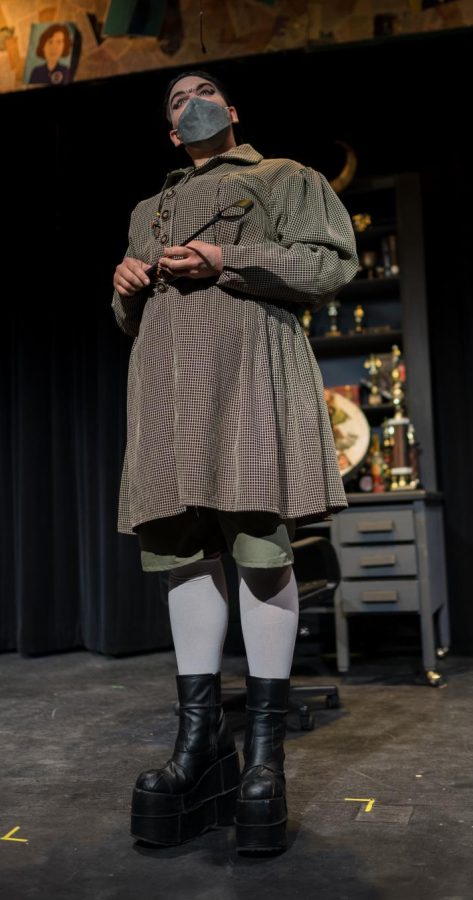 Senior Nate Baesel will perform this week in the spring musical Matilda. He plays Miss Trunchbull, the headmistress of Crunchem Hall Primary School and the play’s main antagonist.