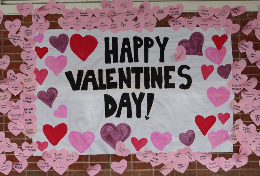 ASB arrived at school at 6:30 a.m. on Valentine’s Day to tape each individual heart to the wall outside of the ASB Room.