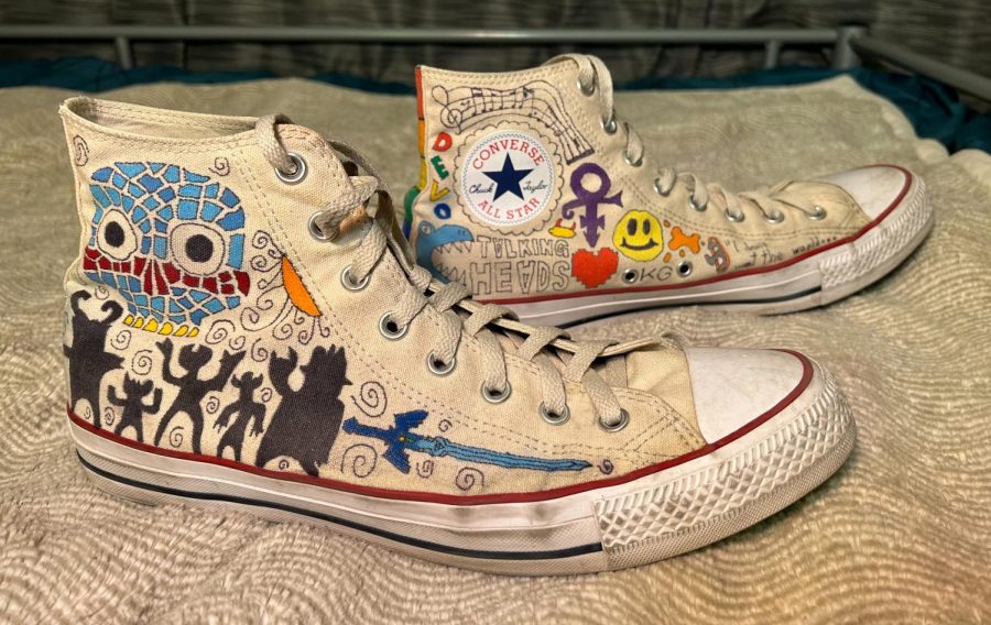 Senior Nolan Shirk hand-decorated an old pair of Converse for the new school year using POSCA paint markers.