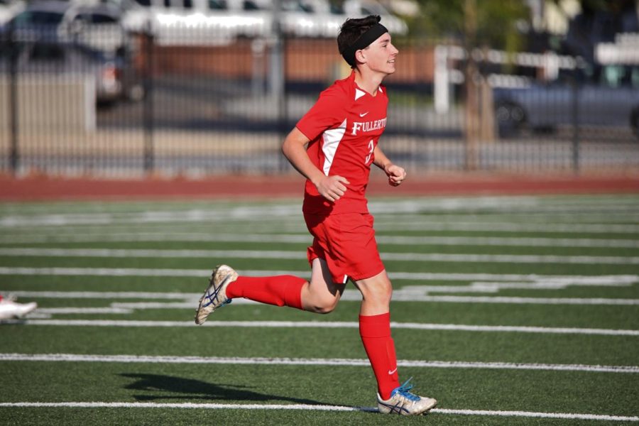 Senior Isaiah Ervin in his freshman year after scoring a goal for the Fullerton soccer team. 