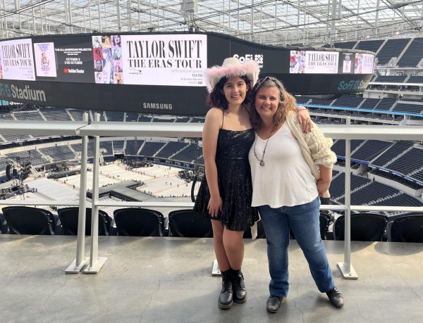 Senior Evelyn Ishikawa and her mother Diane attended the Taylor Swift Eras Tour at the Sofi Stadium on Aug. 3. Evelyn bought the pink cowboy hat from a vendor before entering the venue. 
(Photo courtesy of Maggie Crail)