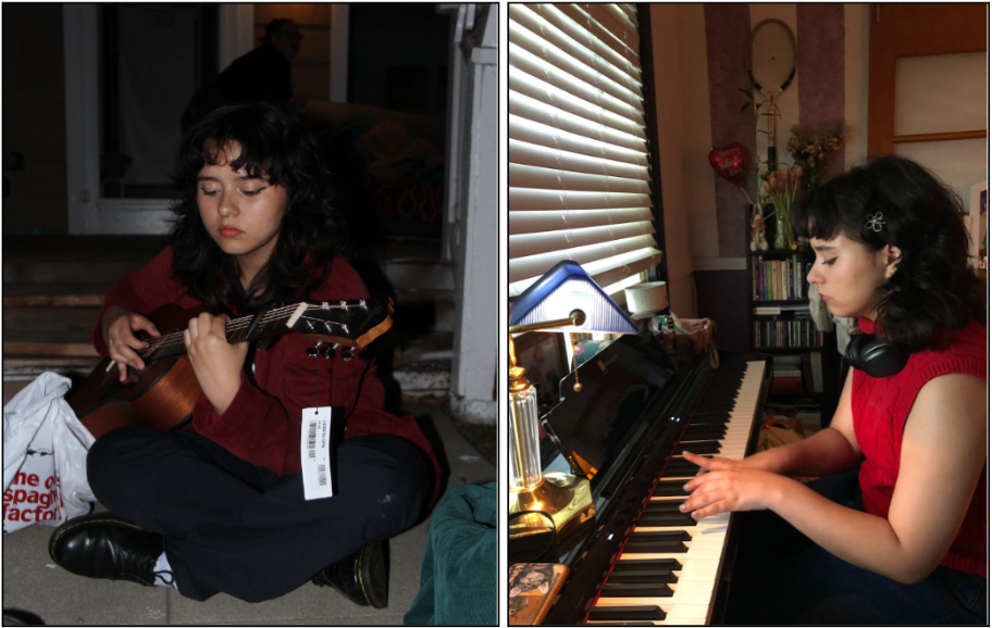 FUHS Senior Sam Neal has composed about 50 songs in their room, some with guitar and others with piano.