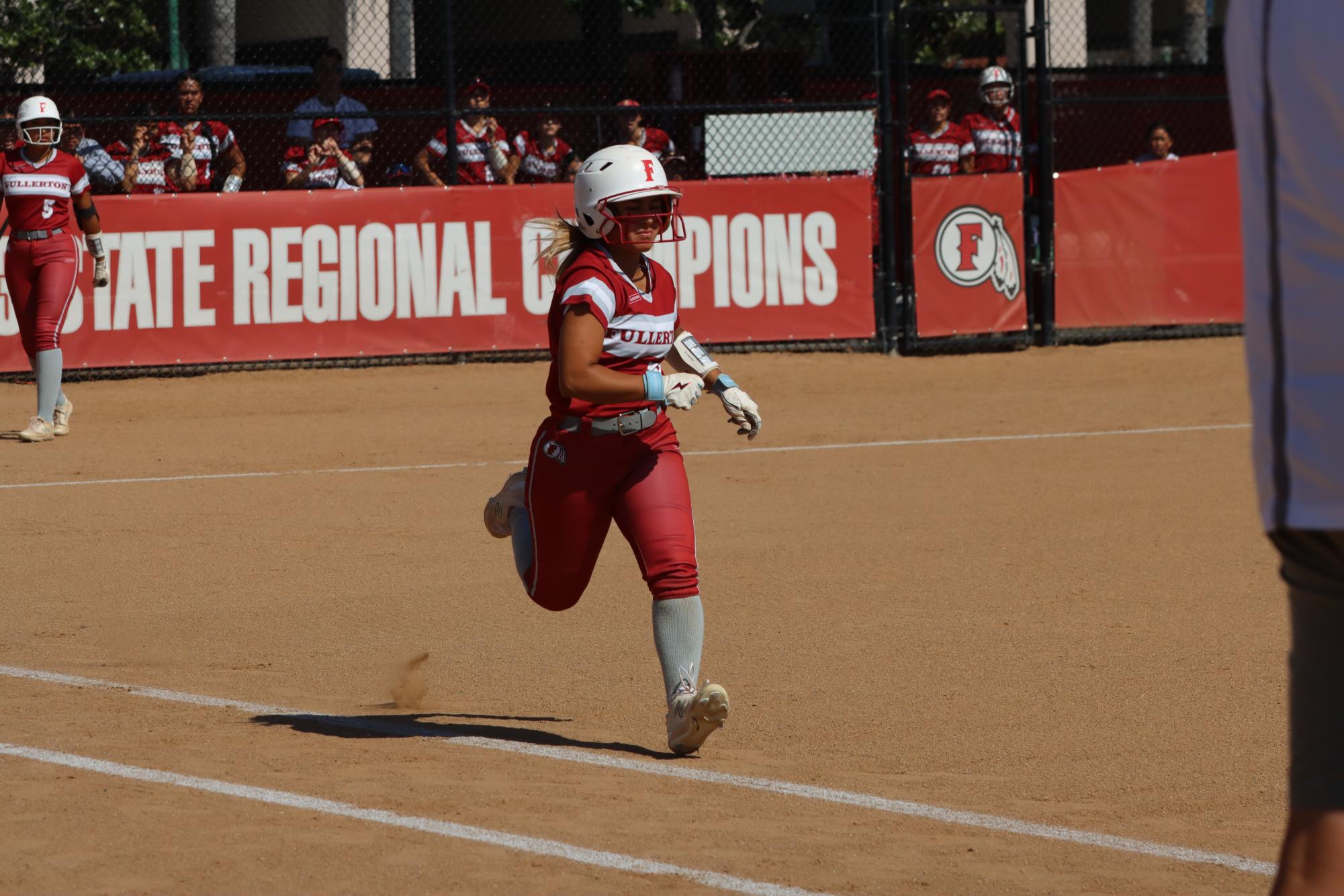 Senior Zoey Bautista running to first base during the second round of CIF. 