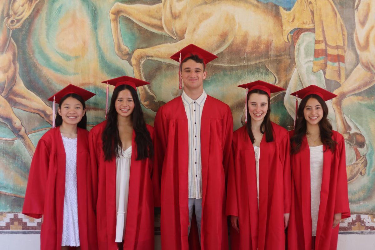 (From left to right) Seniors Francine Bondoc, Lily Guevara, Lincoln Sailhamer, Bonnie Lynch and Rebecca Balarie.

