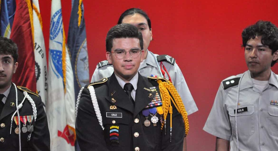Senior Ian Cruz prepares for the change of orders at the JROTC promotional ceremony. Photo courtesy of Ian Cruz